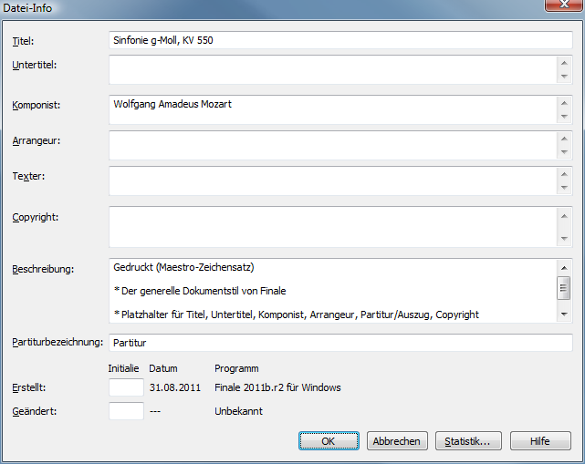 Screenshot der Dialogbox Partiturverwaltung.