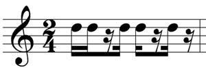 Gemischter Rhythmus mit 16tel-Noten und 16tel-Pausen