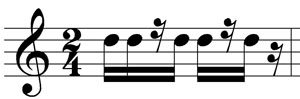 Derselbe Rhythmus mit durchgehendem 16tel-Balken