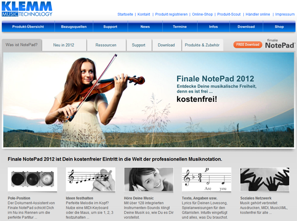 NotePad 2012-Webseite bei Klemm Music Technology