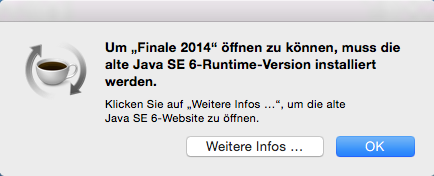 Hinweis zur fehlenden Java-Laufzeitumgebung beim Start von Finale unter OS X Yosemite