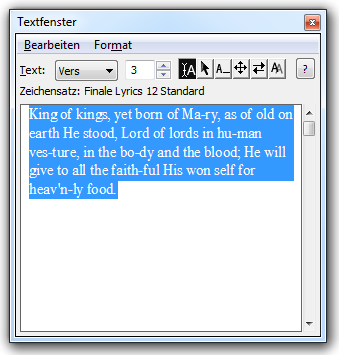 markierte Text im Textfenster