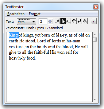 Der Text ist in Vers 2 eingesetzt und „Text verschieben“ aktiviert