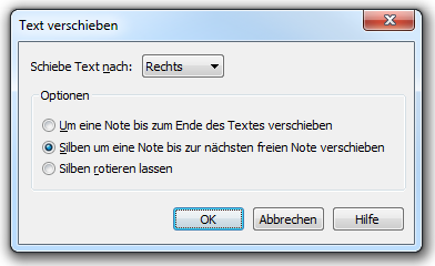 Im Fenster „Text verschieben“ wird die Richtung festgelegt