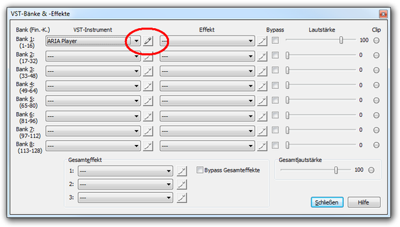 Die Dialogbox „VST-Bänke & -Effekte“