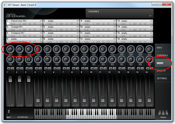 Die MIXER-Seite des ARIA-Players von Finale