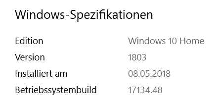 Version 1803 von Windows 10, auch bekannt als Spring Creators Update oder April Update