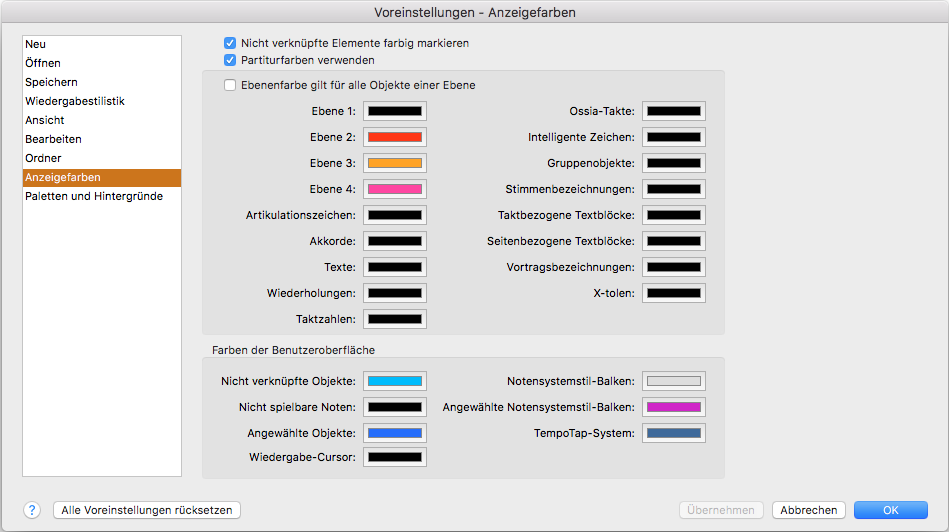 Finales Voreinstellung „Anzeigefarben“