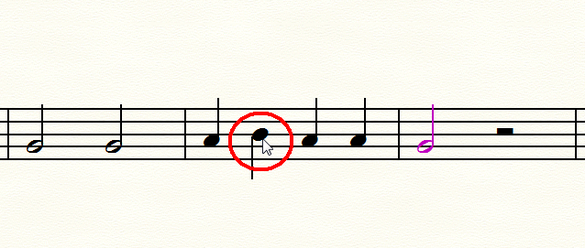 Bei gedrückter Alt- bzw. Strg-Taste wird der Mauszeiger zum Pfeil und ein Klick markiert die Note.