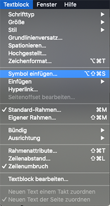 Symbole einfügen im Menü Textblock