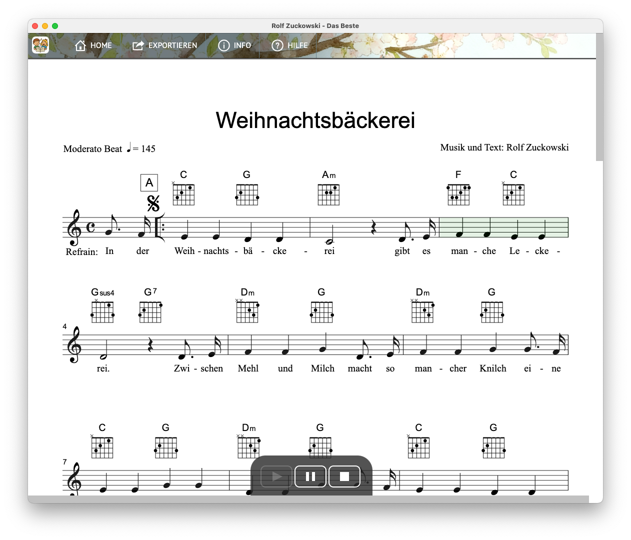 Wiedergabe der Noten